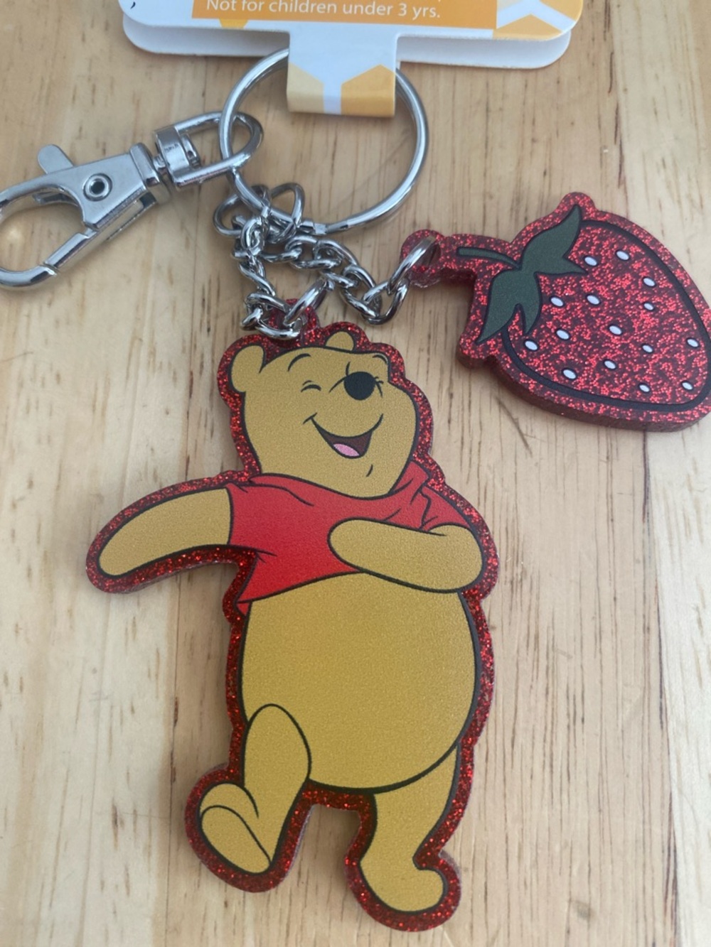 Disney Winnie the Pooh Red Glitter bagcharm  Keychain with Strawberry Charm NWT